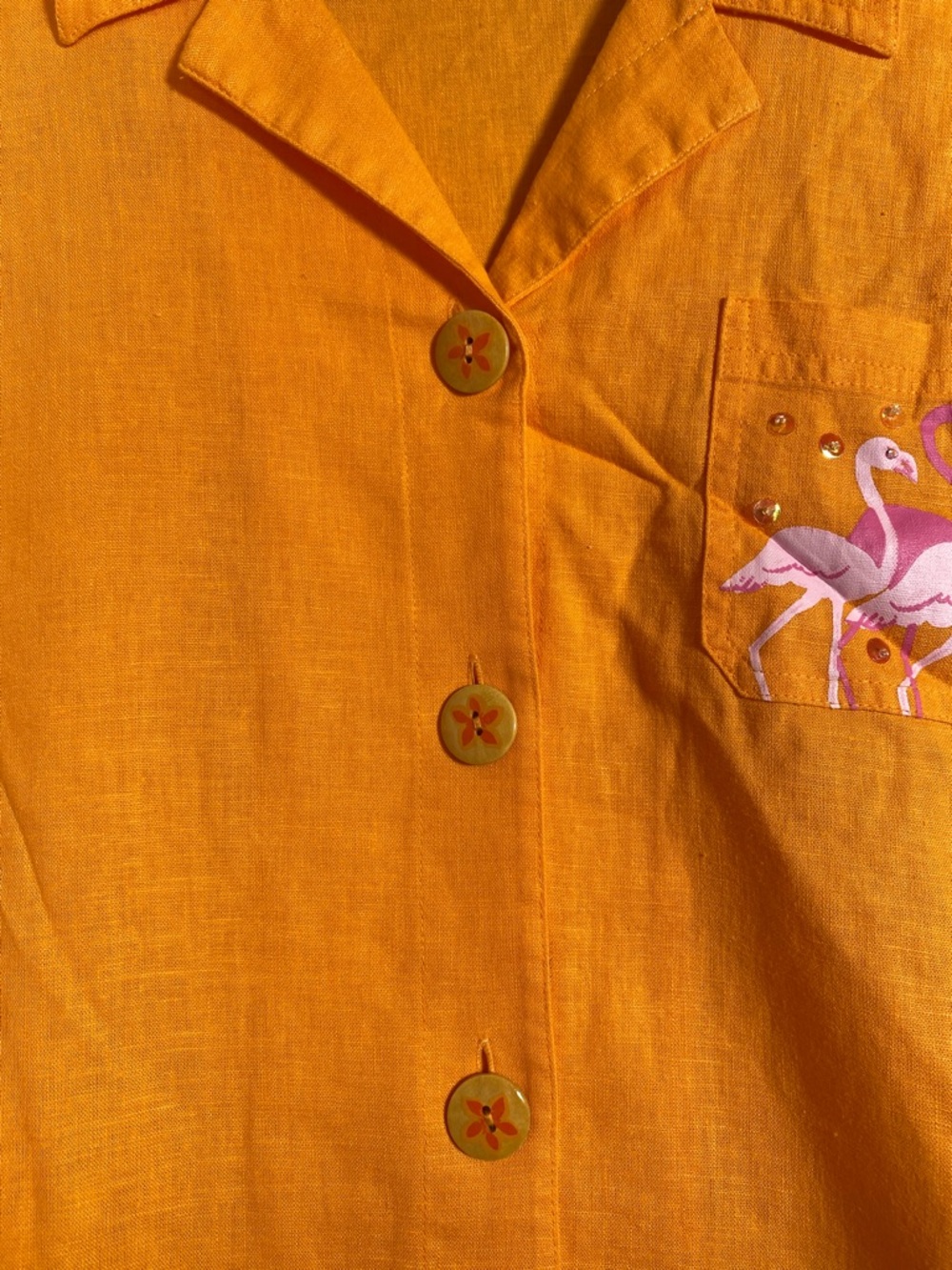VTG Oleg Cassini Flamingo Embroidered Beaded Fringe Resort Top Orange Size XL - Picture 3 of 10